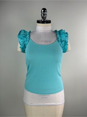 💚 3644. Ruffled Sleeve Ribbed Tank Top - Teal